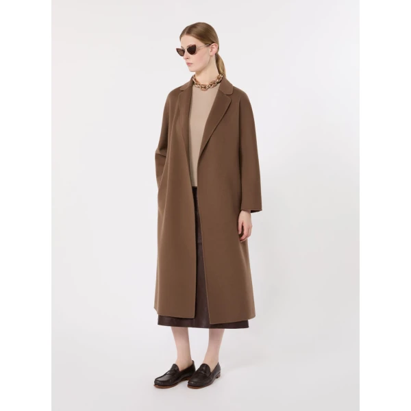 Max Mara Esturia Double-Faced Wool Midi Coat in Mud | Wool Coat | Luxury Shoes 