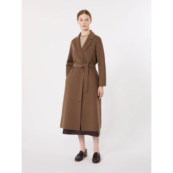 Max Mara Esturia Double-Faced Wool Midi Coat in Mud | Wool Coat | Luxury Shoes 