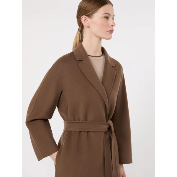 Max Mara Esturia Double-Faced Wool Midi Coat in Mud | Wool Coat | Luxury Shoes 