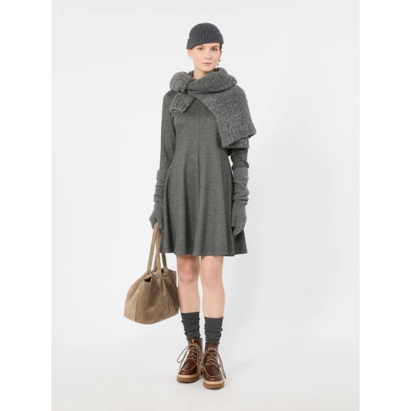 Max Mara Esule Flared Jacquard Jersey Mini Dress in Medium Grey | Mini Dresses | Luxury Shoes 