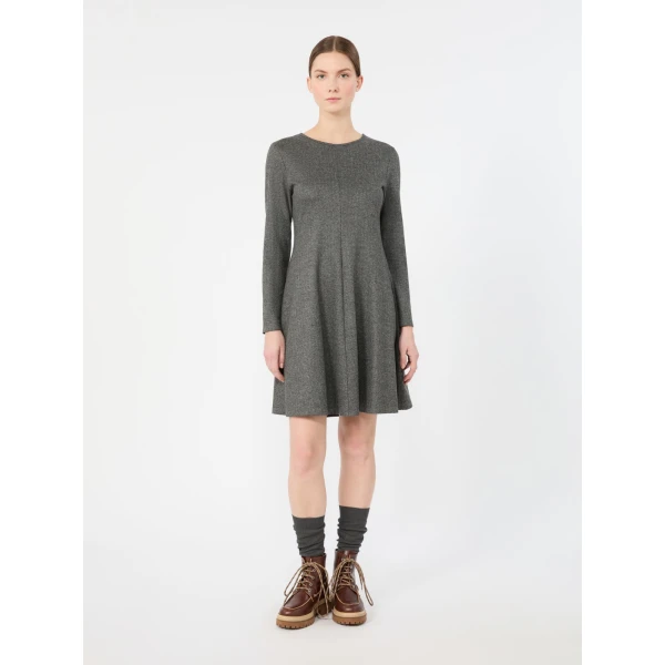 Max Mara Esule Flared Jacquard Jersey Mini Dress in Medium Grey | Mini Dresses | Luxury Shoes 
