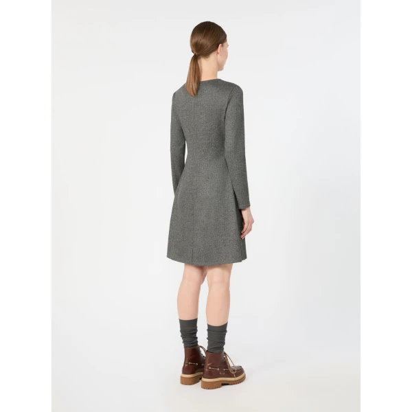 Max Mara Esule Flared Jacquard Jersey Mini Dress in Medium Grey | Mini Dresses | Luxury Shoes 