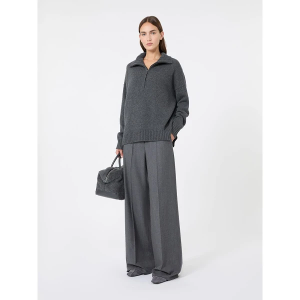 Max Mara Extra High-Waisted Wool Trousers in Medium Grey | Tailored pants | Luxury Shoes 