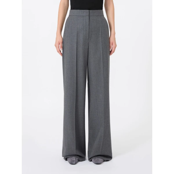 Max Mara Extra High-Waisted Wool Trousers in Medium Grey | Tailored pants | Luxury Shoes 