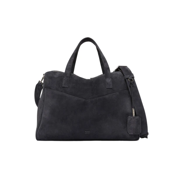 Extra-Large Split Leather Shoulder Bag in Dark Grey