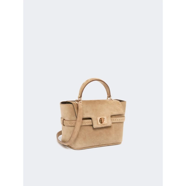 Max Mara Extra Small Margaux Suede Handbag in Beige | Mini Bags | Luxury Shoes 