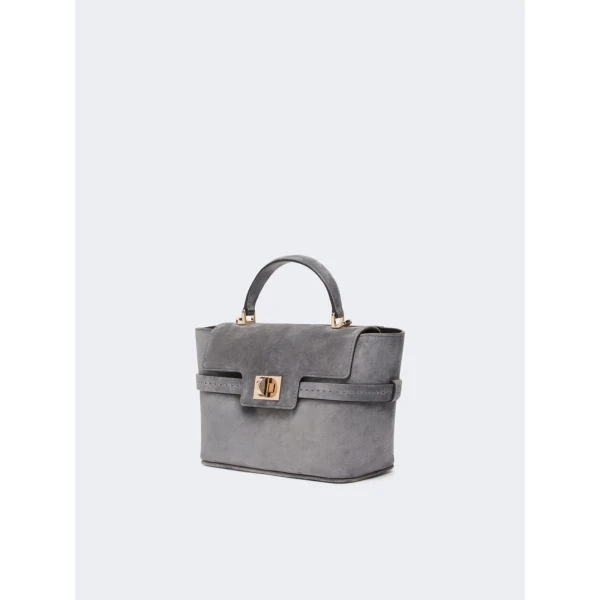 Max Mara Extra Small Margaux Suede Handbag in Medium Grey | Mini Bags | Luxury Shoes 