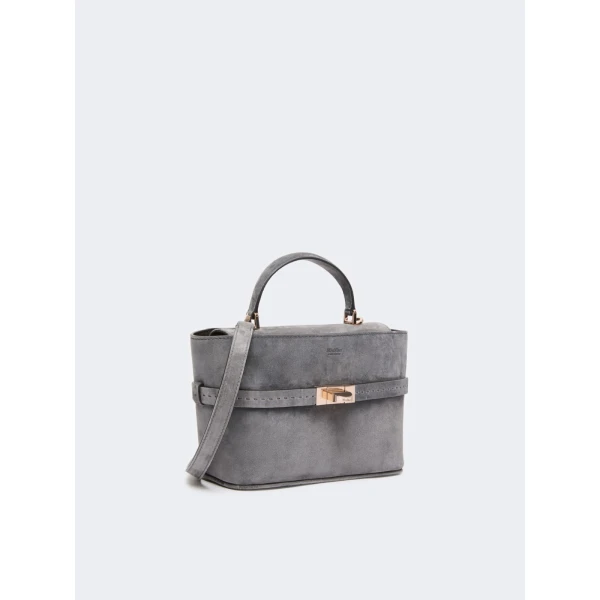 Max Mara Extra Small Margaux Suede Handbag in Medium Grey | Mini Bags | Luxury Shoes 