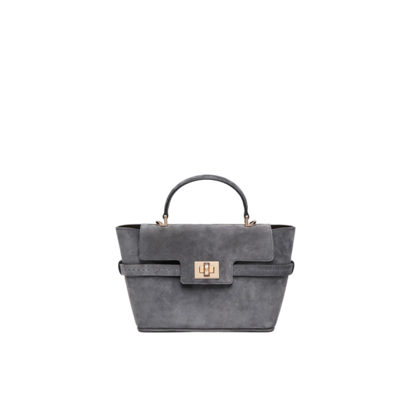 Max Mara Extra Small Margaux Suede Handbag in Medium Grey | Mini Bags | Luxury Shoes 
