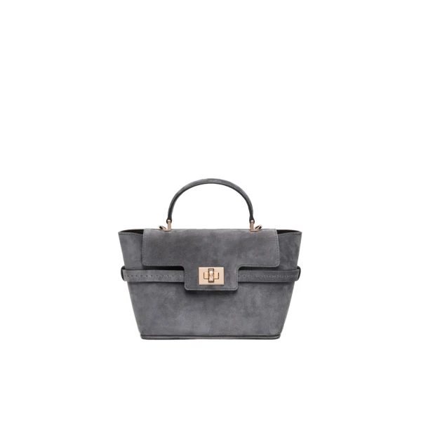Max Mara Extra Small Margaux Suede Handbag in Medium Grey | Mini Bags | Luxury Shoes 