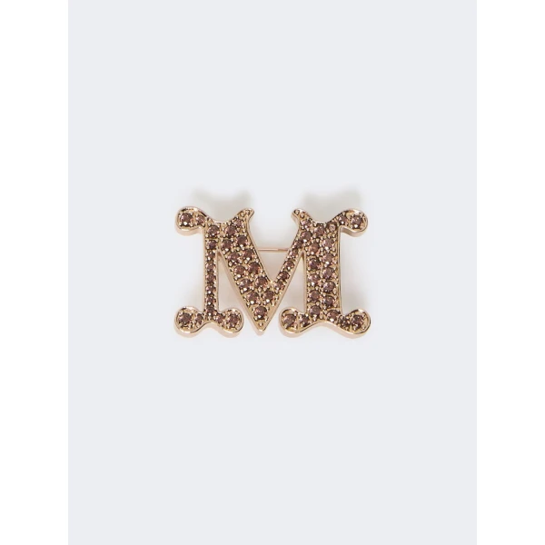 Max Mara Facella Crystal Monogram Brooch in Camel | Brooches & Pins | Luxury Shoes 
