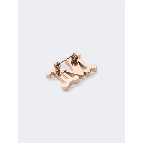 Max Mara Facella Crystal Monogram Brooch in Camel | Brooches & Pins | Luxury Shoes 