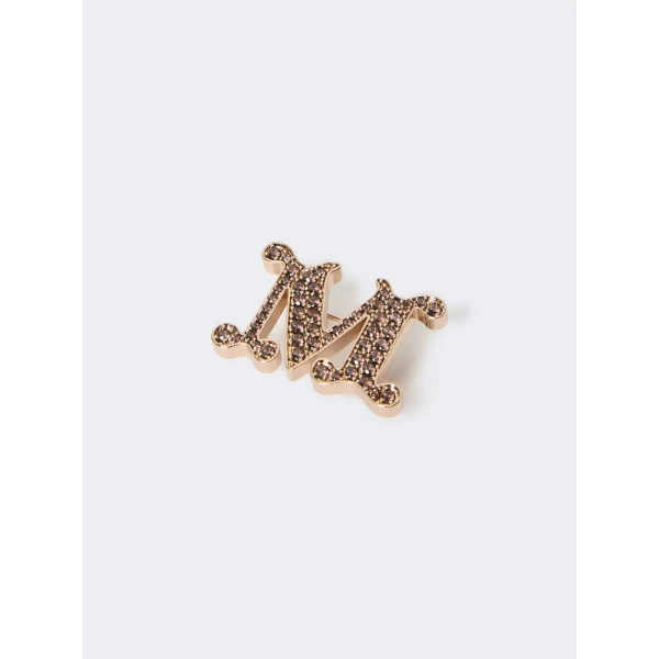 Max Mara Facella Crystal Monogram Brooch in Camel | Brooches & Pins | Luxury Shoes 