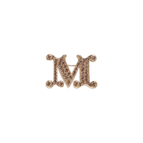Facella Crystal Monogram Brooch in Camel