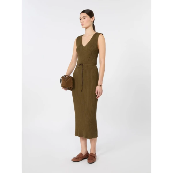 Max Mara Fado Rib-Knit Cotton and Viscose Dress in Mud | Maxi Dresses | Luxury Shoes 