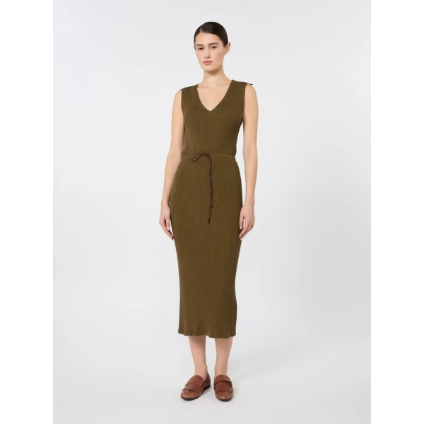 Max Mara Fado Rib-Knit Cotton and Viscose Dress in Mud | Maxi Dresses | Luxury Shoes 