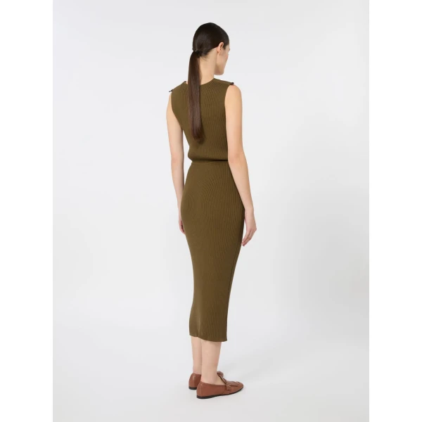 Max Mara Fado Rib-Knit Cotton and Viscose Dress in Mud | Maxi Dresses | Luxury Shoes 