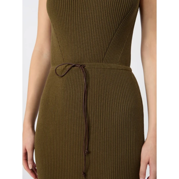 Max Mara Fado Rib-Knit Cotton and Viscose Dress in Mud | Maxi Dresses | Luxury Shoes 