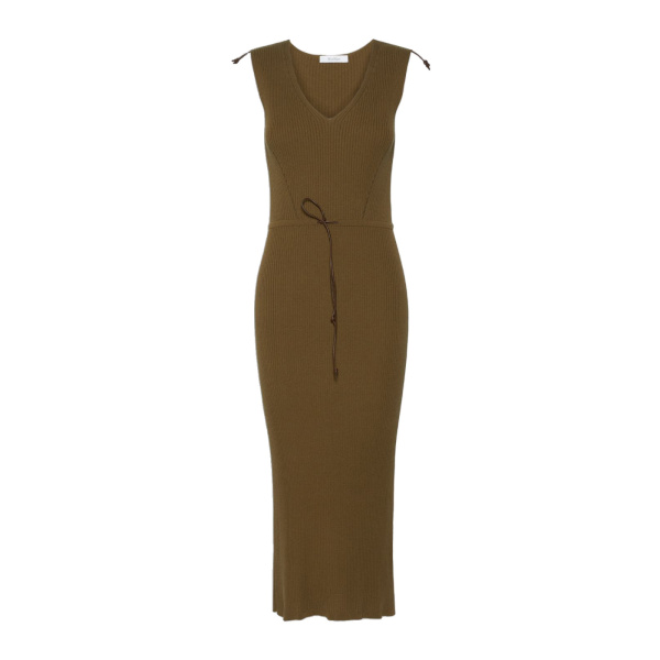 Max Mara Fado Rib-Knit Cotton and Viscose Dress in Mud | Maxi Dresses | Luxury Shoes 