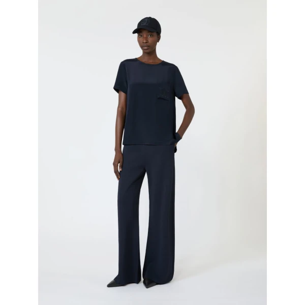 Max Mara Faida Viscose Crepe Knit Trousers in Ultramarine | Tailored pants | Luxury Shoes 