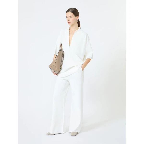 Max Mara Faida Viscose Crepe Knit Trousers in White | Tailored pants | Luxury Shoes 