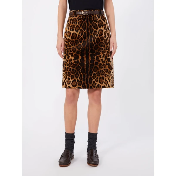 Max Mara Falange Flared Printed Velvet Mini Skirt in Brown | Mini Skirts | Luxury Shoes 
