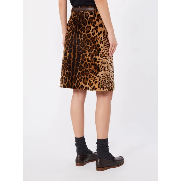 Max Mara Falange Flared Printed Velvet Mini Skirt in Brown | Mini Skirts | Luxury Shoes 