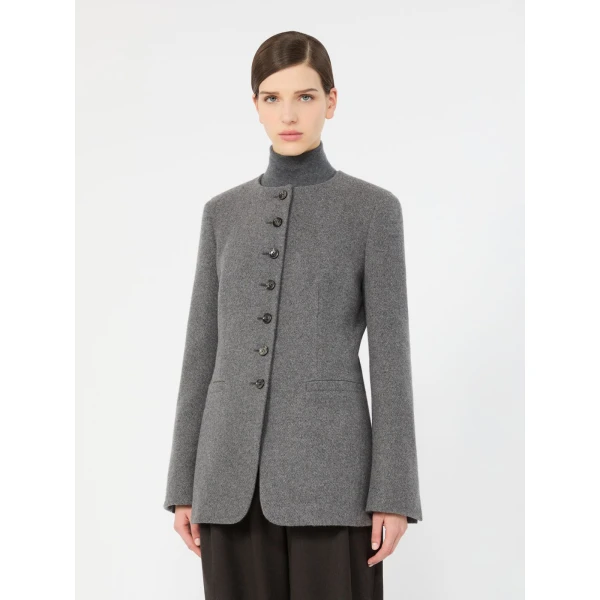 Max Mara Falla Cashmere Crew-Neck Jacket in Dark Grey | Blazers | Luxury Shoes 