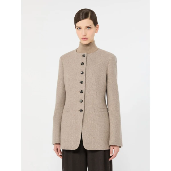 Max Mara Falla Cashmere Crew-Neck Jacket in Sand | Blazers | Luxury Shoes 