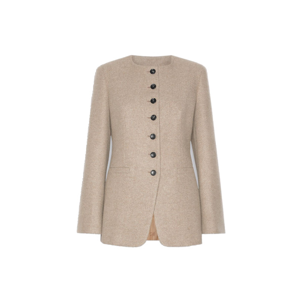 Max Mara Falla Cashmere Crew-Neck Jacket in Sand | Blazers | Luxury Shoes 