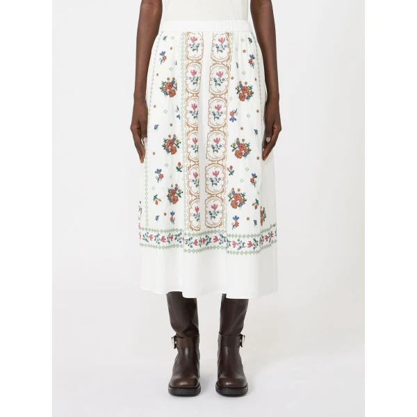 Max Mara Falla Long Embroidered Cotton Skirt in White | Maxi Skirts | Luxury Shoes 
