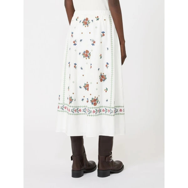 Max Mara Falla Long Embroidered Cotton Skirt in White | Maxi Skirts | Luxury Shoes 