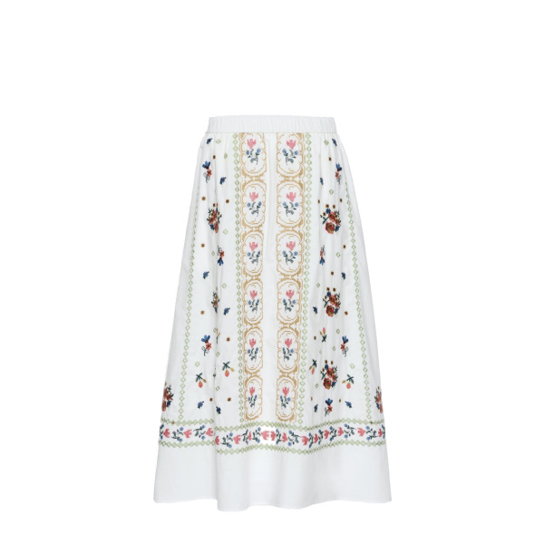 Max Mara Falla Long Embroidered Cotton Skirt in White | Maxi Skirts | Luxury Shoes 