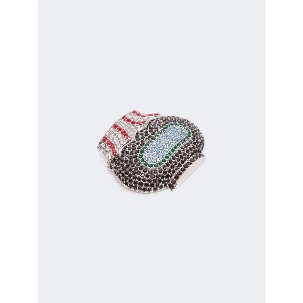 Max Mara Falla Rhinestone Brooch in Red | Brooches & Pins | Luxury Shoes 