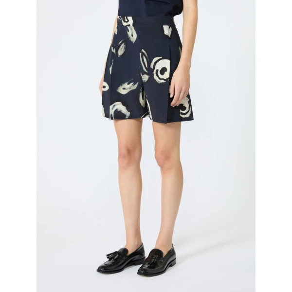 Max Mara Fanale Printed Silk Crepe de Chine Shorts in Ultramarine | Shorts | Luxury Shoes 