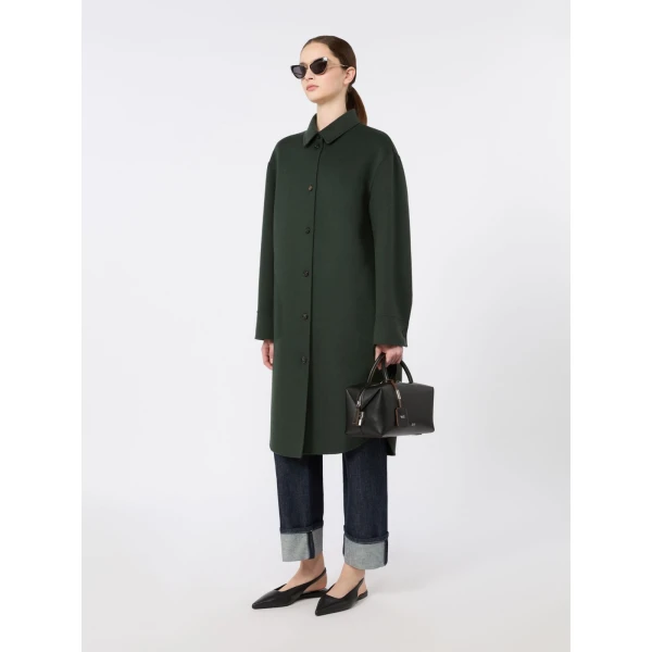Max Mara Fante Wool Drap Midi Coat in Dark Green | Wool Coat | Luxury Shoes 