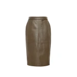 Max Mara Fantino Natural Nappa Leather Pencil Skirt in Khaki | Leather Skirts | Luxury Shoes 