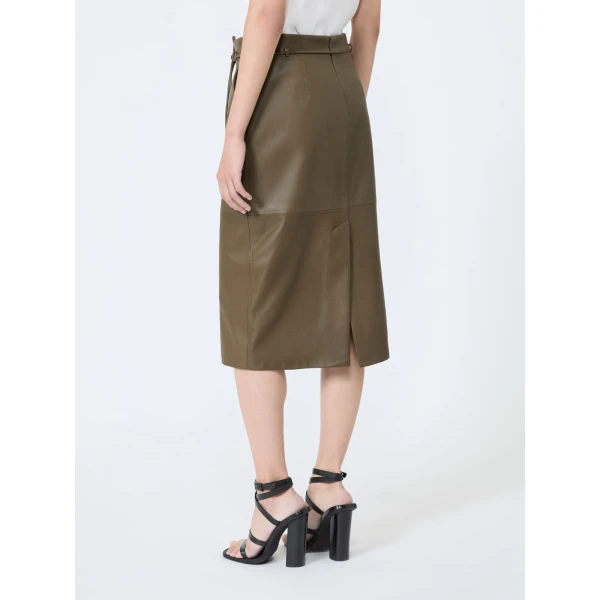 Max Mara Fantino Natural Nappa Leather Pencil Skirt in Khaki | Leather Skirts | Luxury Shoes 