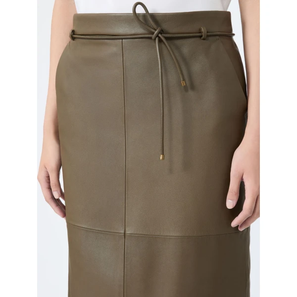 Max Mara Fantino Natural Nappa Leather Pencil Skirt in Khaki | Leather Skirts | Luxury Shoes 