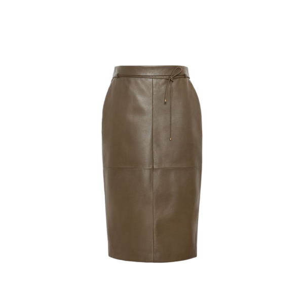 Max Mara Fantino Natural Nappa Leather Pencil Skirt in Khaki | Leather Skirts | Luxury Shoes 