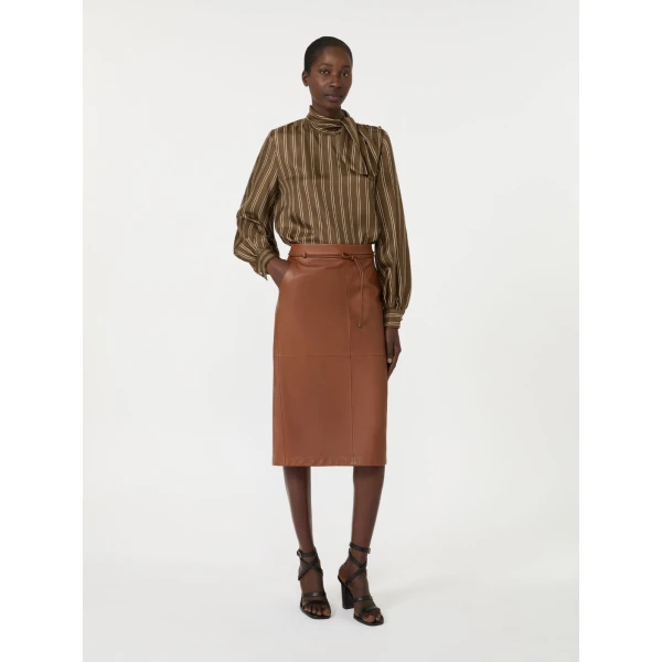 Max Mara Fantino Natural Nappa Leather Pencil Skirt in Tobacco | Leather Skirts | Luxury Shoes 