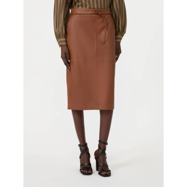 Max Mara Fantino Natural Nappa Leather Pencil Skirt in Tobacco | Leather Skirts | Luxury Shoes 