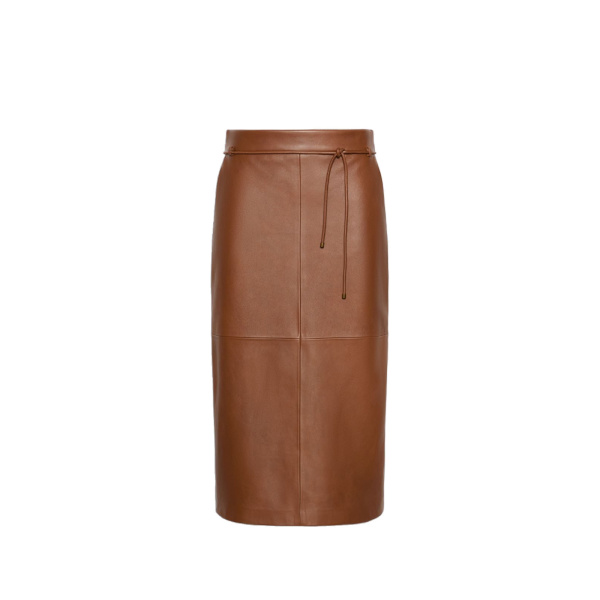 Max Mara Fantino Natural Nappa Leather Pencil Skirt in Tobacco | Leather Skirts | Luxury Shoes 