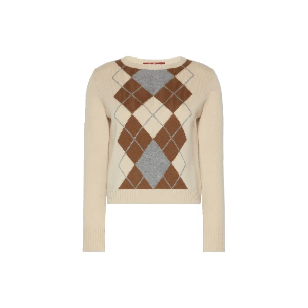 Max Mara Faraone Argyle Wool and Cashmere Sweater in Ecru | Sweaters | Luxury Shoes 