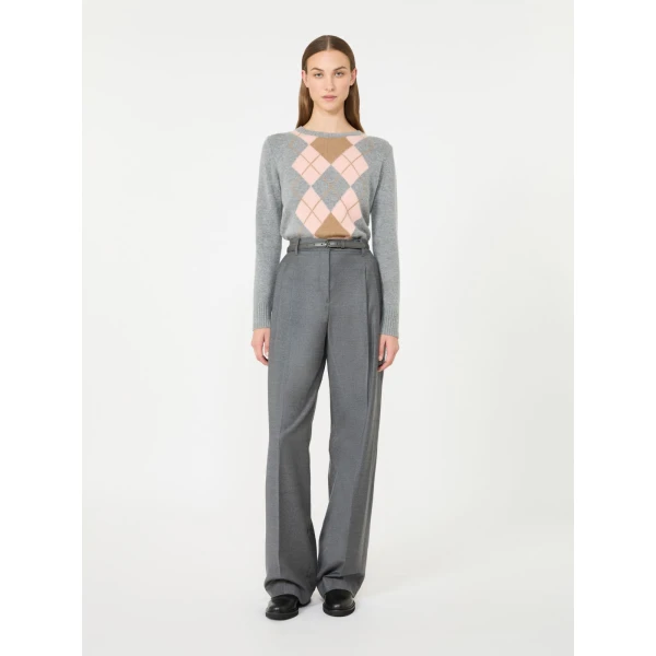 Max Mara Faraone Argyle Wool and Cashmere Sweater in Light Grey | Sweaters | Luxury Shoes 
