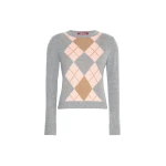 Max Mara Faraone Argyle Wool and Cashmere Sweater in Light Grey | Sweaters | Luxury Shoes 