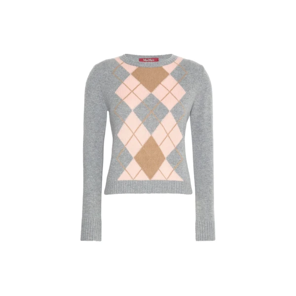 Max Mara Faraone Argyle Wool and Cashmere Sweater in Light Grey | Sweaters | Luxury Shoes 
