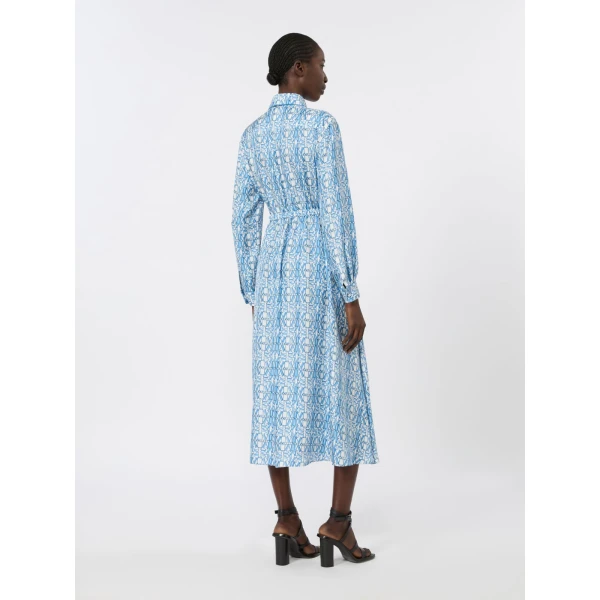 Max Mara Faraone Long Printed Silk Shirt Dress in Ocean Blue | Shirtdress | Luxury Shoes 