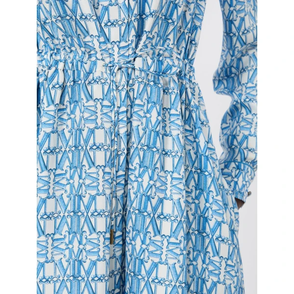Max Mara Faraone Long Printed Silk Shirt Dress in Ocean Blue | Shirtdress | Luxury Shoes 