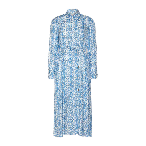 Max Mara Faraone Long Printed Silk Shirt Dress in Ocean Blue | Shirtdress | Luxury Shoes 